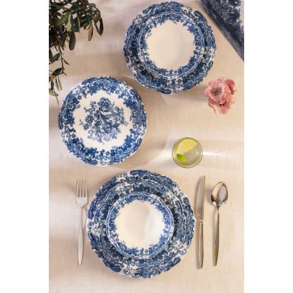 Set de veselă 24 piese alb/albastru/porțelan