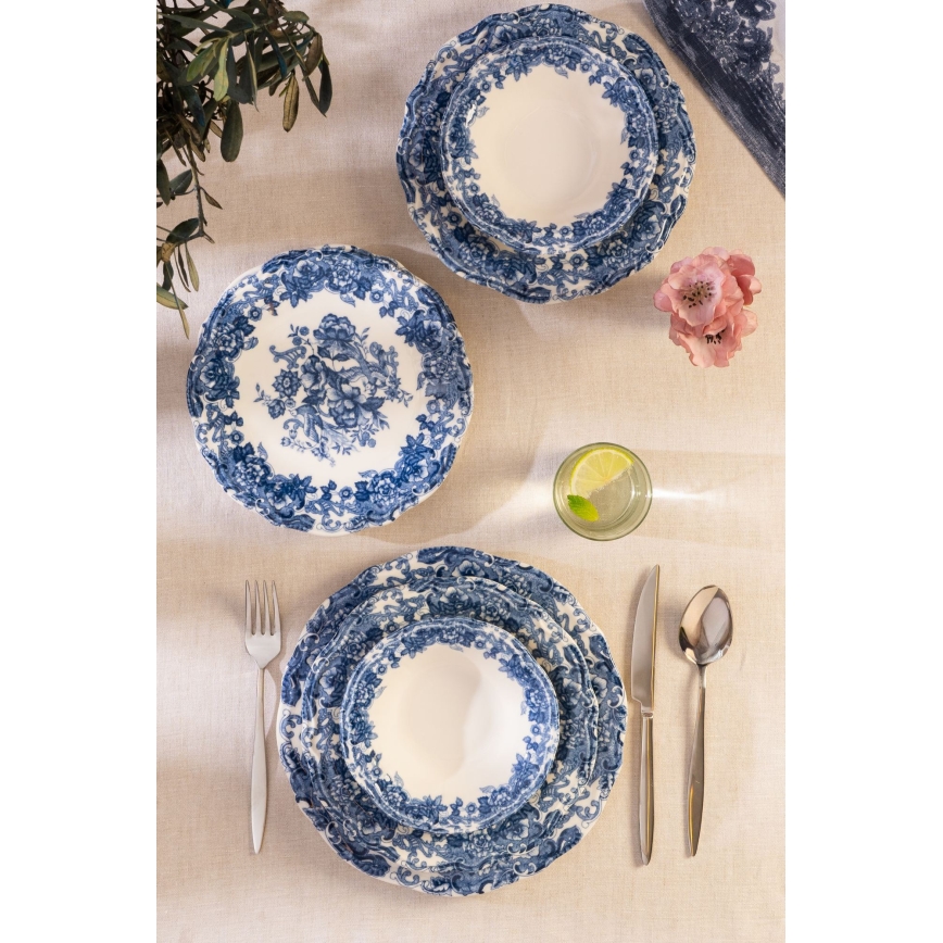 Set de veselă 24 piese alb/albastru/porțelan