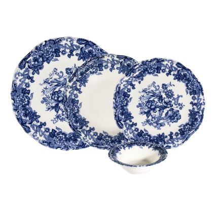 Set de veselă 24 piese alb/albastru/porțelan