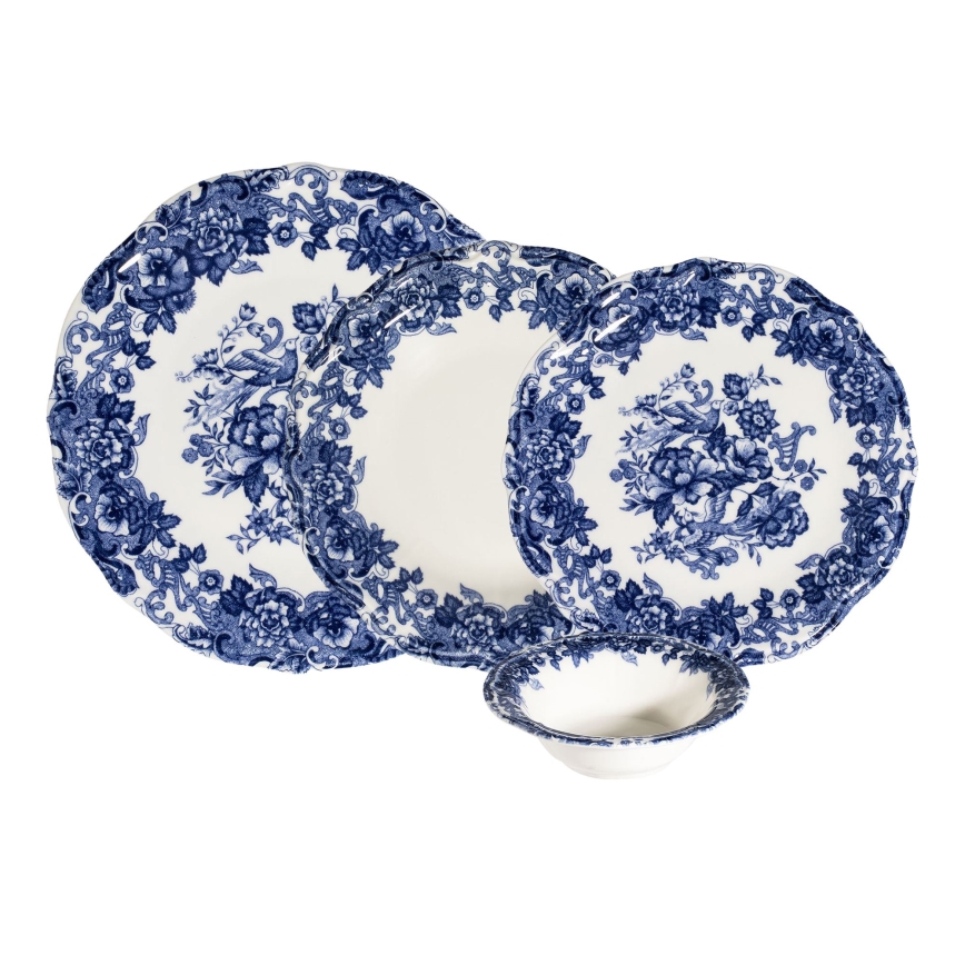 Set de veselă 24 piese alb/albastru/porțelan