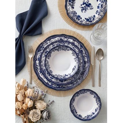 Set de veselă 24 piese alb/albastru/porțelan