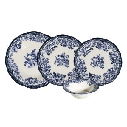 Set de veselă 24 piese alb/albastru/porțelan