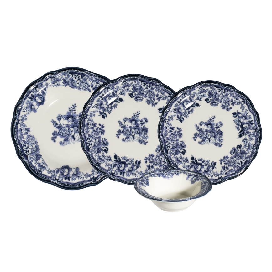 Set de veselă 24 piese alb/albastru/porțelan