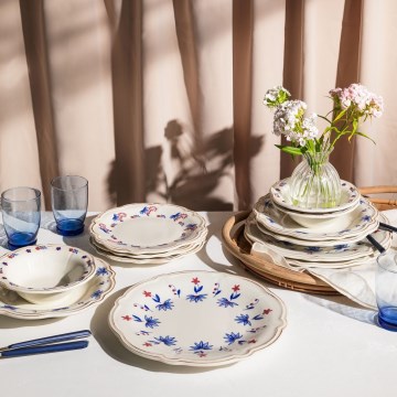 Set de veselă 24 piese alb/albastru/roșu/porțelan