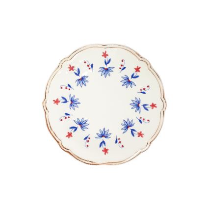 Set de veselă 24 piese alb/albastru/roșu/porțelan