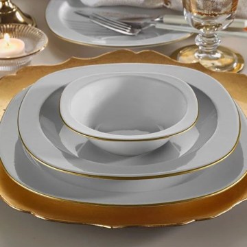 Set de veselă 24 piese alb/auriu/porțelan