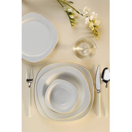 Set de veselă 24 piese alb/auriu/porțelan