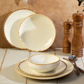 Set de veselă 24 piese alb/bej/porțelan