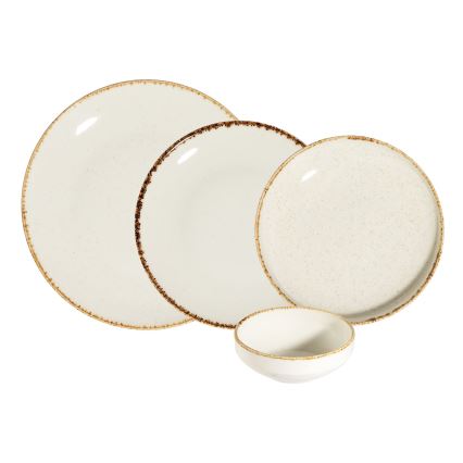 Set de veselă 24 piese alb/bej/porțelan