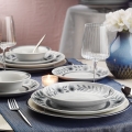 Set de veselă 24 piese alb/gri/porțelan