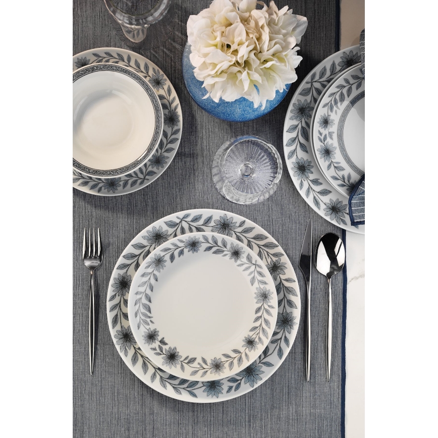 Set de veselă 24 piese alb/gri/porțelan