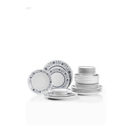 Set de veselă 24 piese alb/gri/porțelan