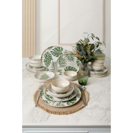Set de veselă 24 piese alb/verde/ceramică