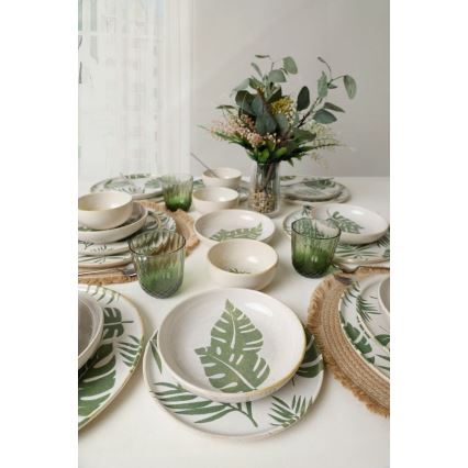 Set de veselă 24 piese alb/verde/ceramică