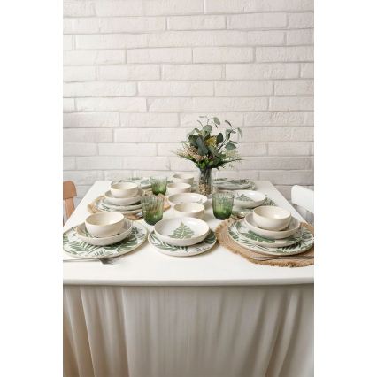 Set de veselă 24 piese alb/verde/ceramică