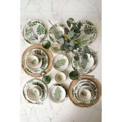 Set de veselă 24 piese alb/verde/ceramică