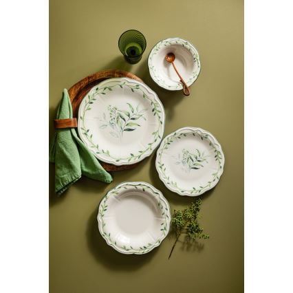 Set de veselă 24 piese alb/verde/porțelan