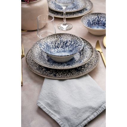 Set de veselă 24 piese albastru/maro/ceramică