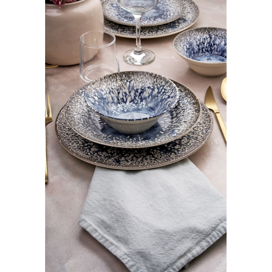 Set de veselă 24 piese albastru/maro/ceramică