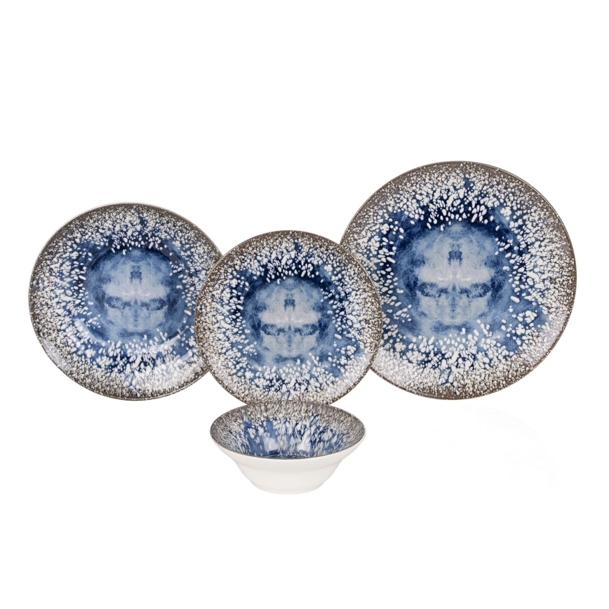 Set de veselă 24 piese albastru/maro/ceramică