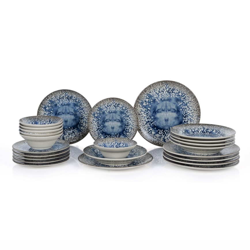 Set de veselă 24 piese albastru/maro/ceramică