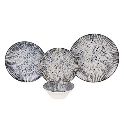 Set de veselă, 24 piese, albastru/negru/ceramică
