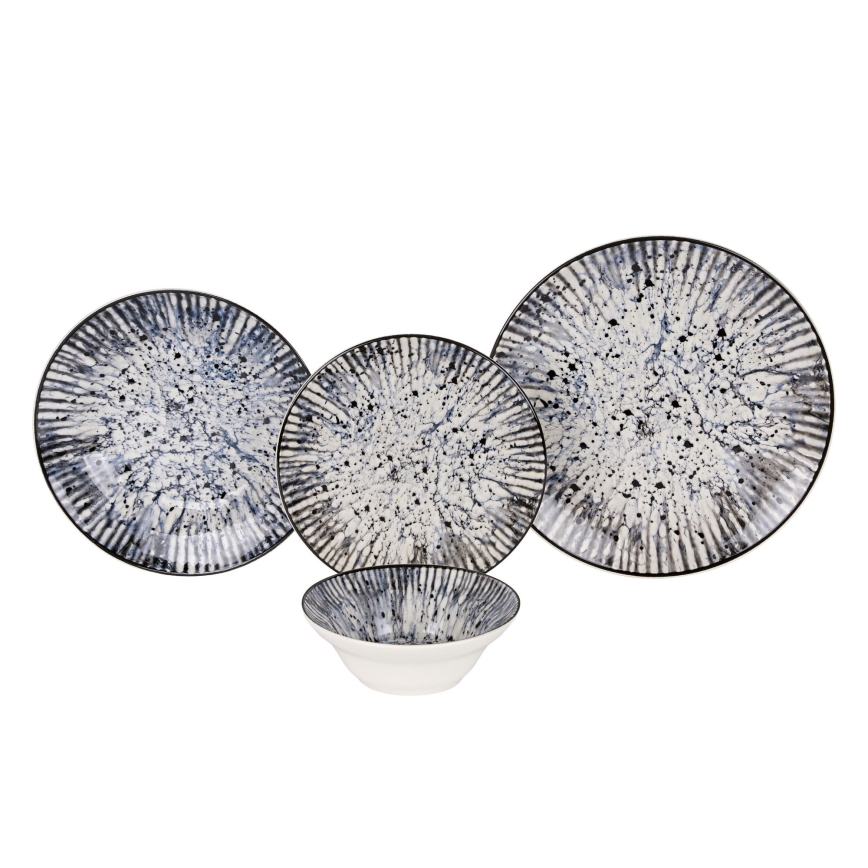 Set de veselă, 24 piese, albastru/negru/ceramică