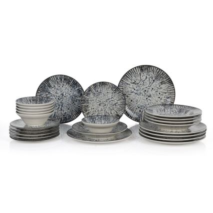 Set de veselă, 24 piese, albastru/negru/ceramică