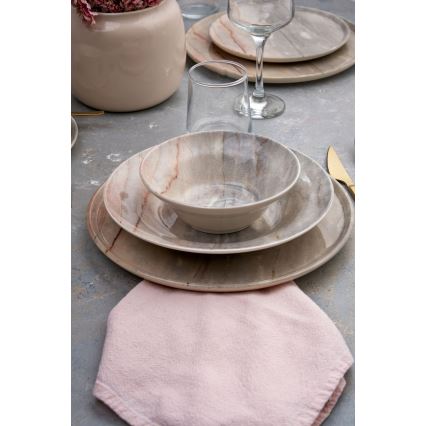 Set de veselă 24 piese, bej/gri, din ceramică