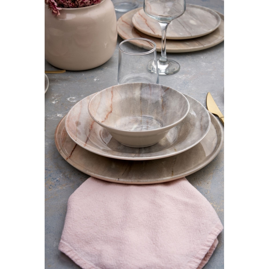 Set de veselă 24 piese, bej/gri, din ceramică