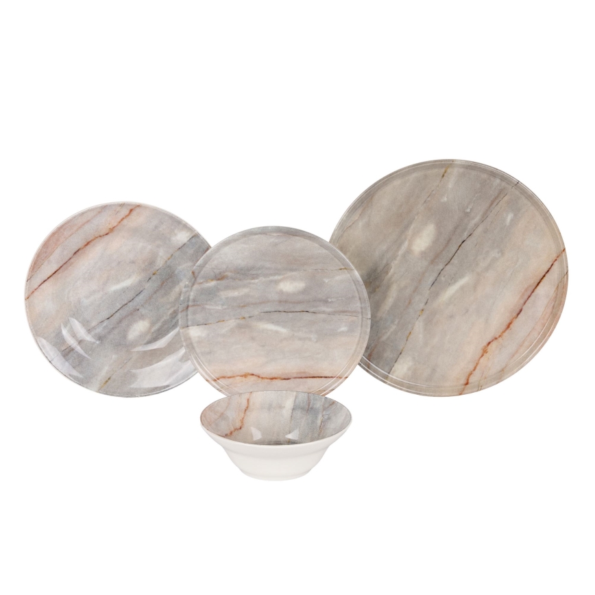 Set de veselă 24 piese, bej/gri, din ceramică