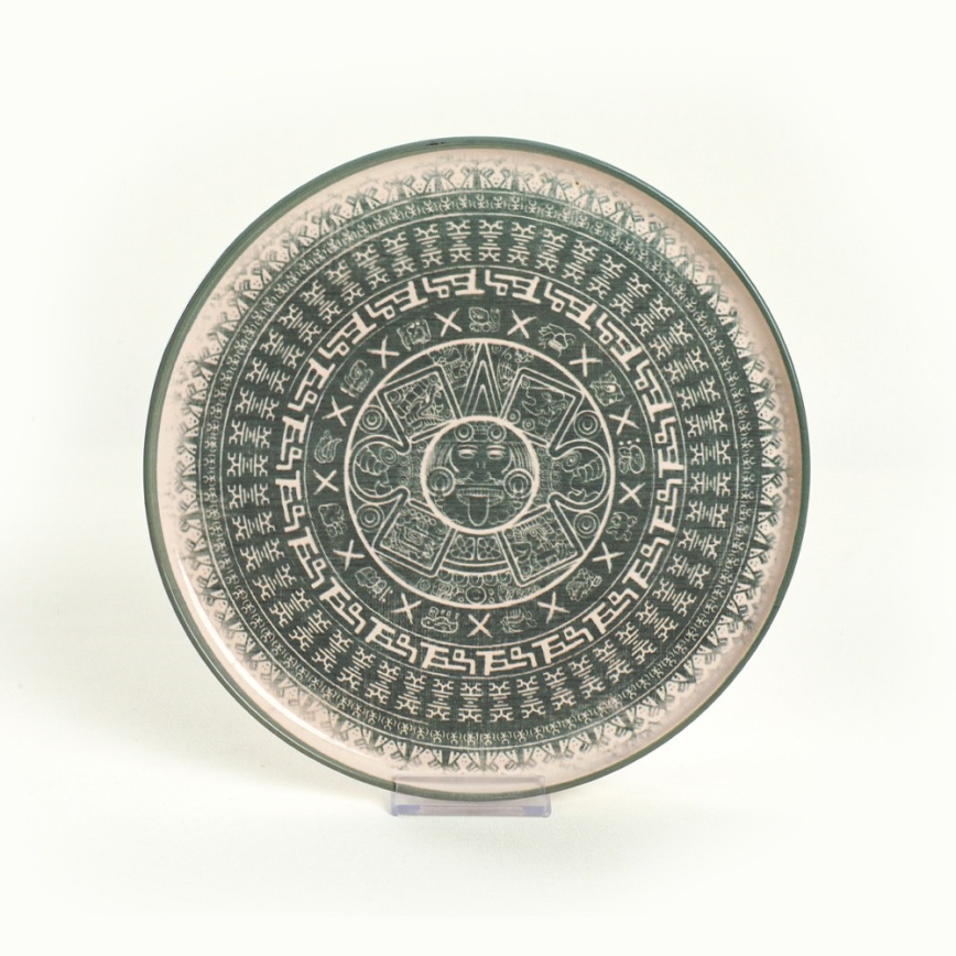 Set de veselă 24 piese, bej/verde, din ceramică stoneware