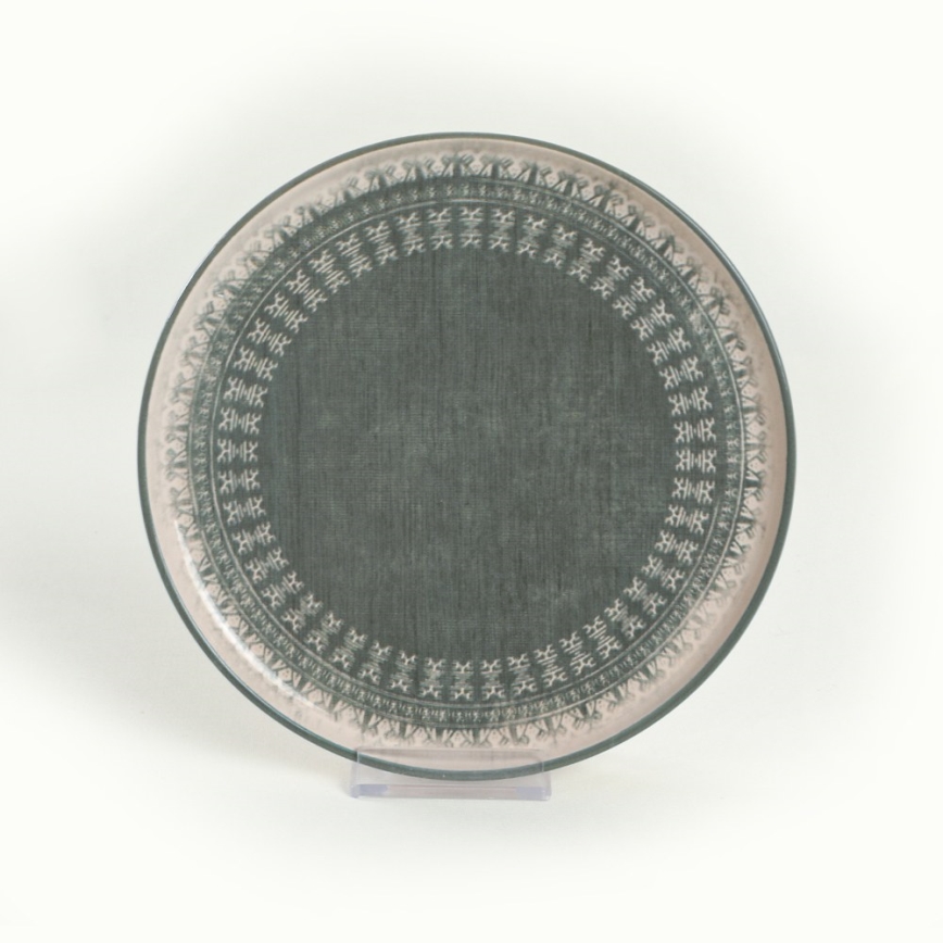 Set de veselă 24 piese, bej/verde, din ceramică stoneware