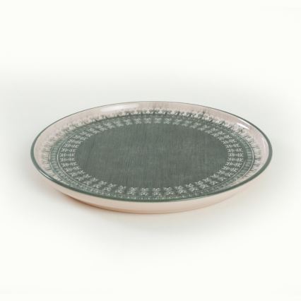 Set de veselă 24 piese, bej/verde, din ceramică stoneware