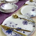 Set de veselă, 24 piese, ceramică, alb/mov