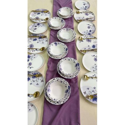 Set de veselă, 24 piese, ceramică, alb/mov