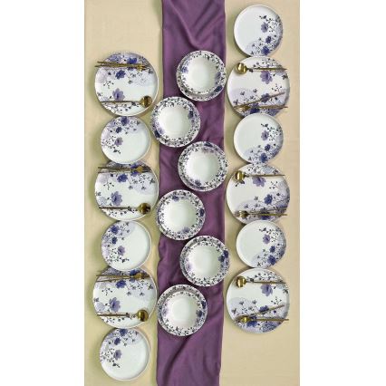 Set de veselă, 24 piese, ceramică, alb/mov