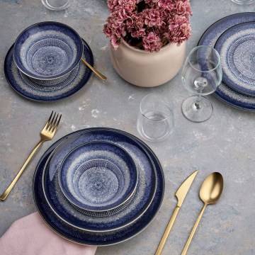 Set de veselă 24 piese, ceramică albastră