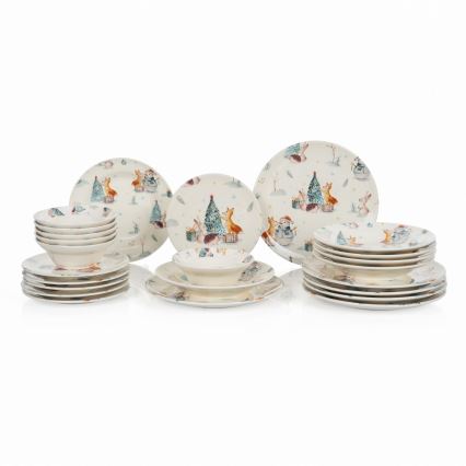 Set de veselă, 24 piese, ceramică multicoloră