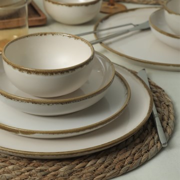 Set de veselă, 24 piese, crem/maro, din ceramică