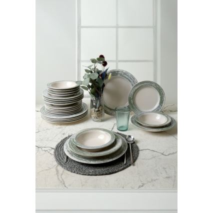 Set de veselă 24 piese, crem/verde, ceramică