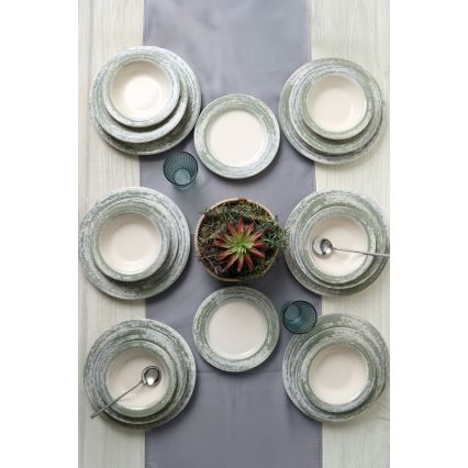 Set de veselă 24 piese, crem/verde, ceramică