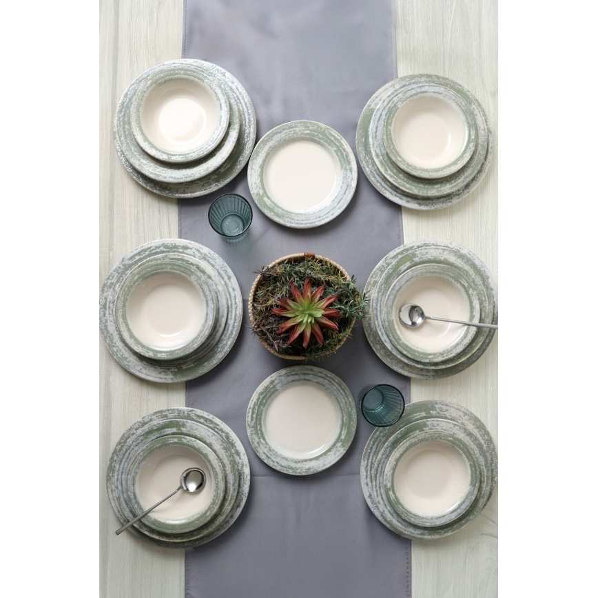 Set de veselă 24 piese, crem/verde, ceramică