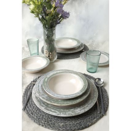 Set de veselă 24 piese, crem/verde, ceramică