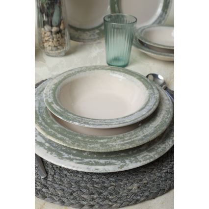 Set de veselă 24 piese, crem/verde, ceramică