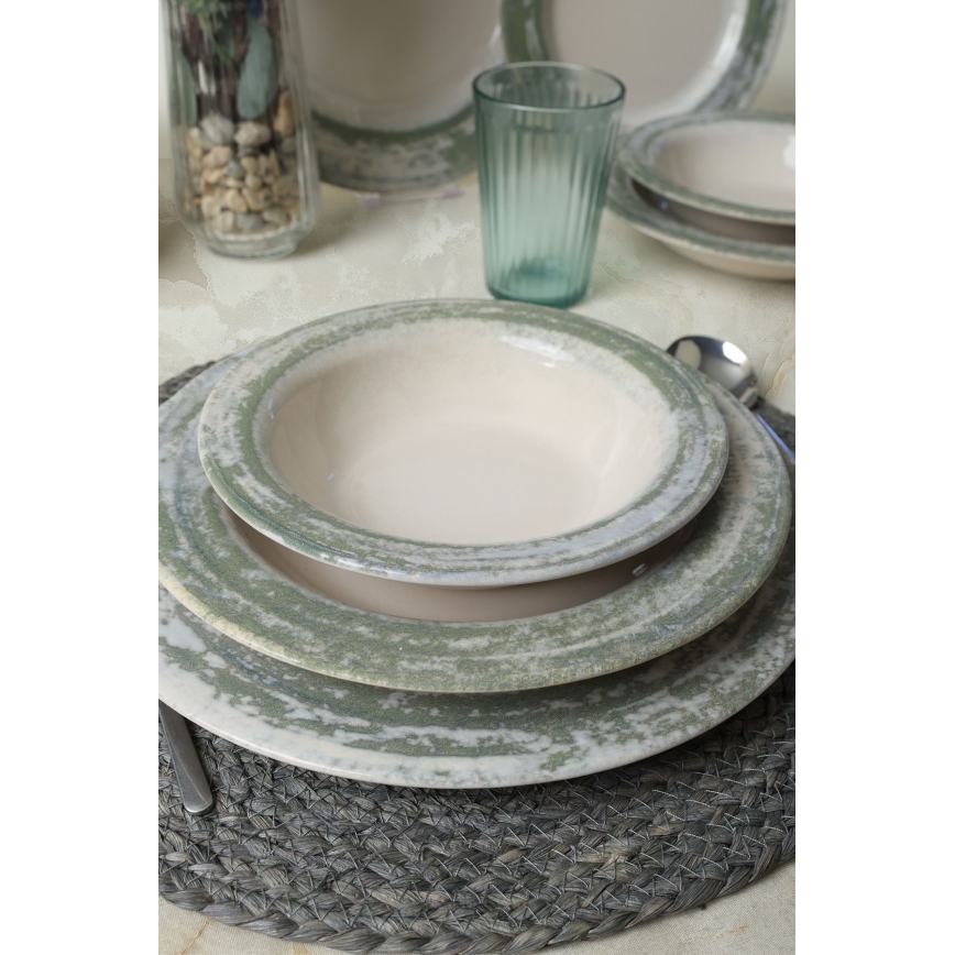 Set de veselă 24 piese, crem/verde, ceramică