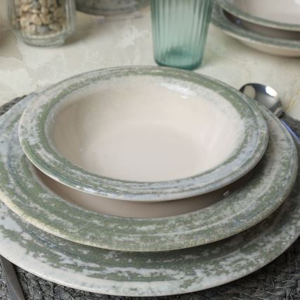 Set de veselă 24 piese, crem/verde, ceramică