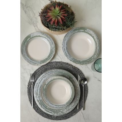 Set de veselă 24 piese, crem/verde, ceramică