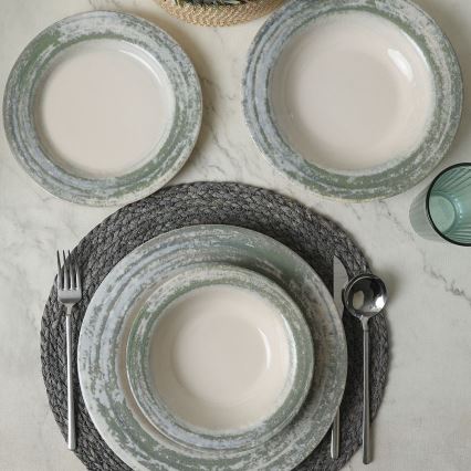 Set de veselă 24 piese, crem/verde, ceramică