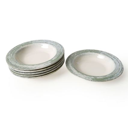 Set de veselă 24 piese, crem/verde, ceramică